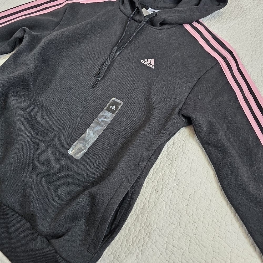 NWT Adidas Black and Pink 3-Stripes Hoodie - Picture 4 of 8
